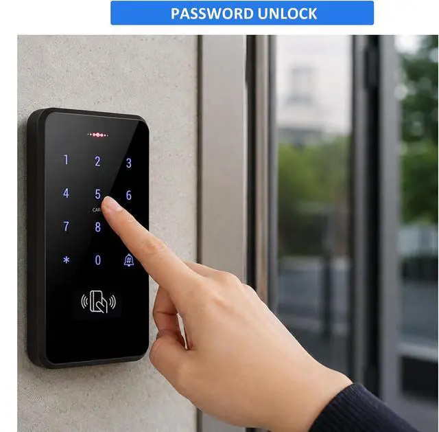 Alt view image 4 of 7 - IP68 Waterproof Access Control System Kit, RFID Access Control Keypad with NC Fail-Safe Electric Door Strike, 12V Power Supply, Exit Button & 10 Key Fobs for Key Card Entry System