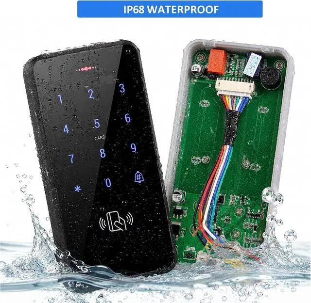 Alt view image 3 of 7 - IP68 Waterproof Access Control System Kit, RFID Access Control Keypad with NC Fail-Safe Electric Door Strike, 12V Power Supply, Exit Button & 10 Key Fobs for Key Card Entry System