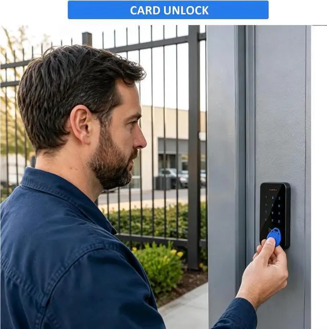 Alt view image 5 of 7 - IP68 Waterproof Access Control System Kit, RFID Access Control Keypad with NC Fail-Safe Electric Door Strike, 12V Power Supply, Exit Button & 10 Key Fobs for Key Card Entry System
