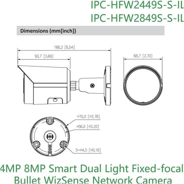 Alt view image 5 of 6 - IPC-HFW2449S-S-IL 4MP IPC-HFW2849S-S-IL 8MP Smart Dual Light Fixed-focal Bullet WizSense Network PoE Camera Built In MIC(2.8mm,4MP White)