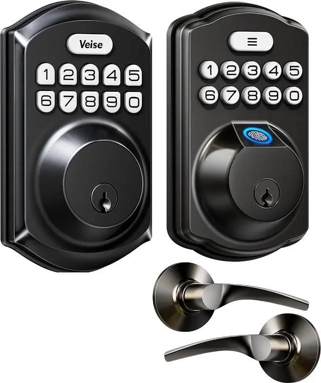 Main image of Veise Fingerprint Door Lock with 2 Lever Handles + Veise VE001 Keyless Entry Door Lock with Keypad