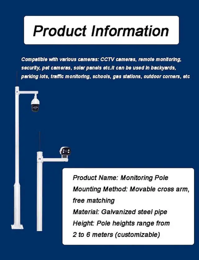 Alt view image 2 of 7 - Outdoor Security Camera Pole - 2M Free Standing Ground Mount for Dome & Cameras, Perfect for Parking Lots, Driveways, & Garden Surveillance-Single -2 Meters