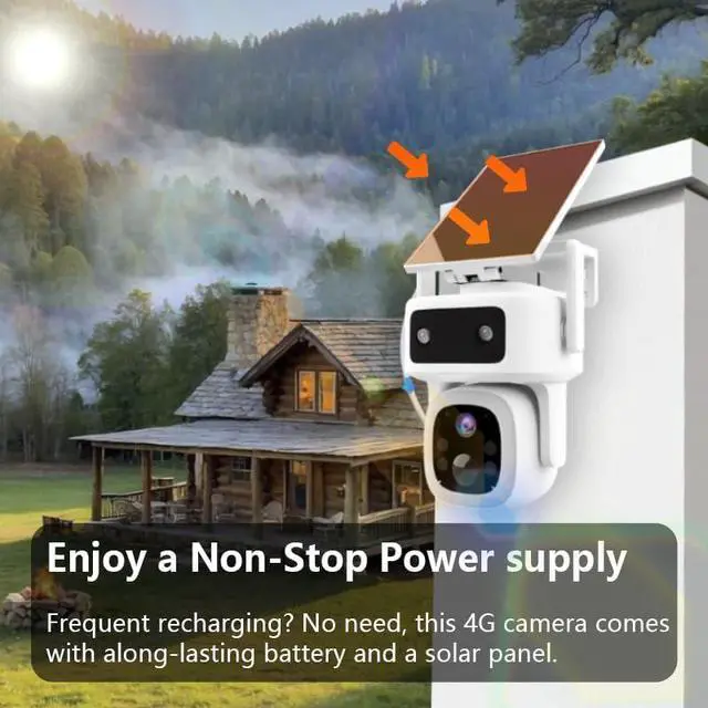Alt view image 4 of 6 - Solar Cellular Security Camera Outdoor Wireless,128GB SD Card, Lifetime Free Data&No Monthly Fee, No WiFi, 360° PTZ, 2K Night Vision, Human Tracking, PIR, 2-Way Audio, IP66 Waterproof
