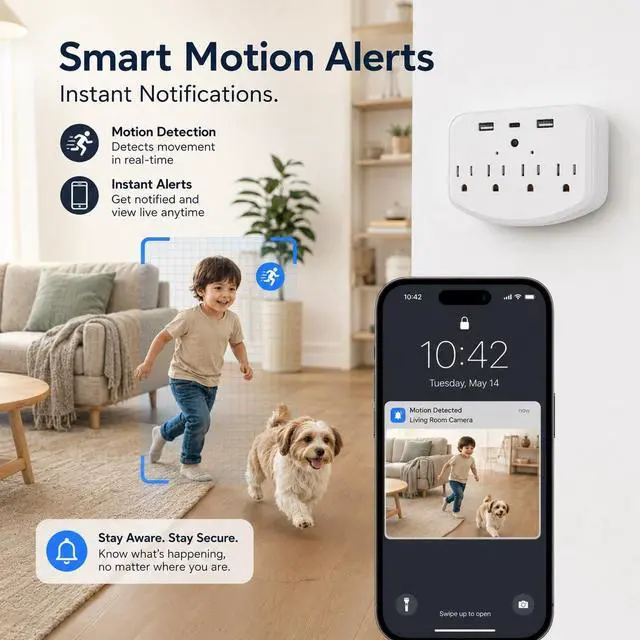 Alt view image 3 of 7 - HD 1080P Hidden Camera WiFi, Wall Outlet Cam with Motion Detection, Cam for Home Security, WiFi Wall-Mounted Bullet Cameras, Suitable for Home Security/Office/Elderly/Baby & Pet