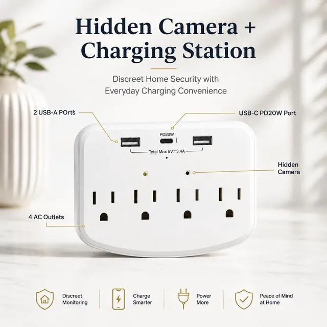 Alt view image 7 of 7 - HD 1080P Hidden Camera WiFi, Wall Outlet Cam with Motion Detection, Cam for Home Security, WiFi Wall-Mounted Bullet Cameras, Suitable for Home Security/Office/Elderly/Baby & Pet