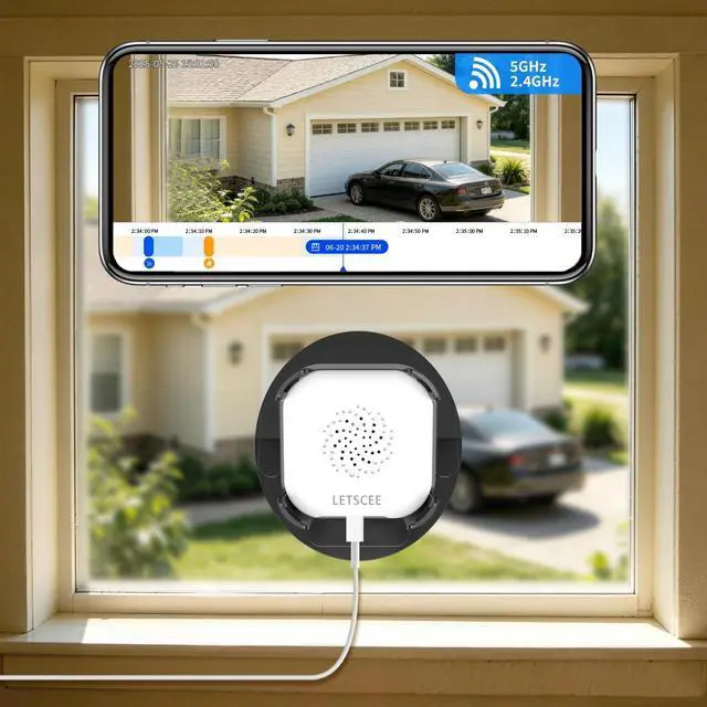 Main image of LETSCEE 2K No Drill Window Camera for Indoor & Outdoor Home Security,Stick-On Glass-Angled Mount Wired,2.4G & 5Ghz WiFi,Continuous 24/7 Recording,2-Way Audio,Easy & Quick Install.