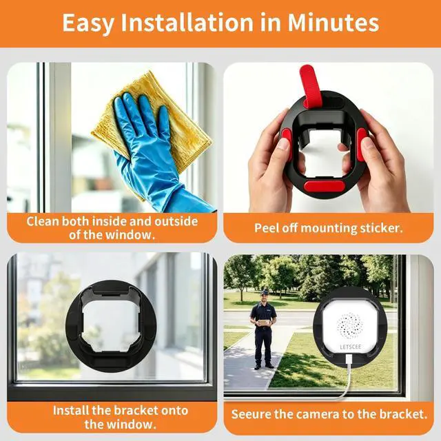 Alt view image 6 of 7 - LETSCEE 2K No Drill Window Camera for Indoor & Outdoor Home Security,Stick-On Glass-Angled Mount Wired,2.4G & 5Ghz WiFi,Continuous 24/7 Recording,2-Way Audio,Easy & Quick Install.