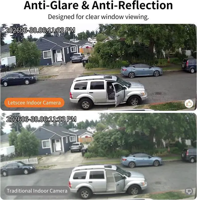 Alt view image 5 of 7 - LETSCEE 2K No Drill Window Camera for Indoor & Outdoor Home Security,Stick-On Glass-Angled Mount Wired,2.4G & 5Ghz WiFi,Continuous 24/7 Recording,2-Way Audio,Easy & Quick Install.