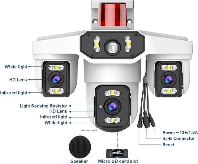 Alt view image 2 of 3 - 4MP Triple-Lens Outdoor Security Camera, 360° Pan/Tilt Coverage, Human Tracking & Night Vision, 2.4GHz WiFi, SD/Cloud Storage,2-Way Talk, Works with Mobile Apps & PCs