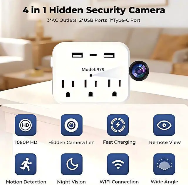 Alt view image 2 of 5 - USB Hidden Camera, 1080P HD Mini Spy Camera Wireless Hidden Nanny Cam, Small Security Camera for Home Indoor Pet Monitoring with Phone App, No Audio Function