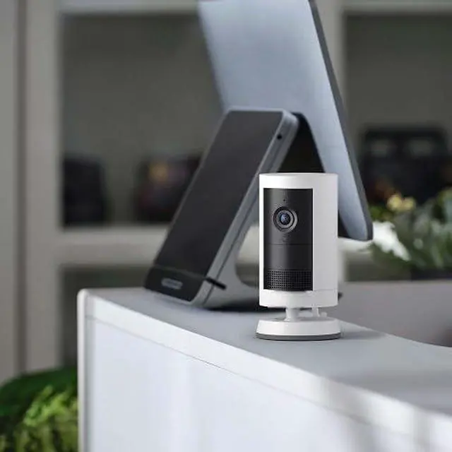 Alt view image 2 of 3 - B0D241GHP5 Outdoor Smart Security Camera, 2K Video, Rechargeable Battery, Wide-Angle, Two-Way Audio, Motion Detection, Weather-Resistant, White