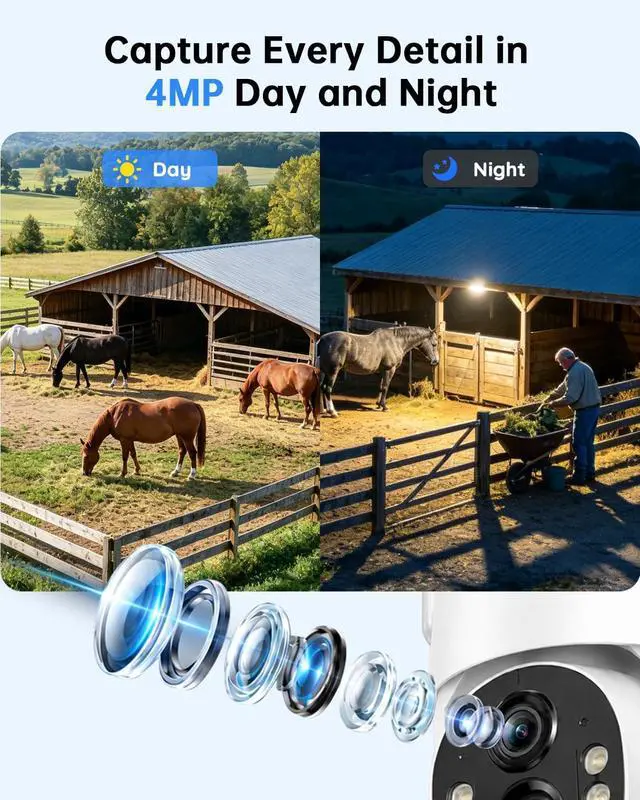 Alt view image 3 of 7 - Tical Cellular Security Camera Outdoor, No WiFi Needed, 4G LTE Camera with SIM Card, 2.5K/4MP Color Night Vision, PTZ View PIR Human Detection, Solar Powered, Farm Ranch Construction Site