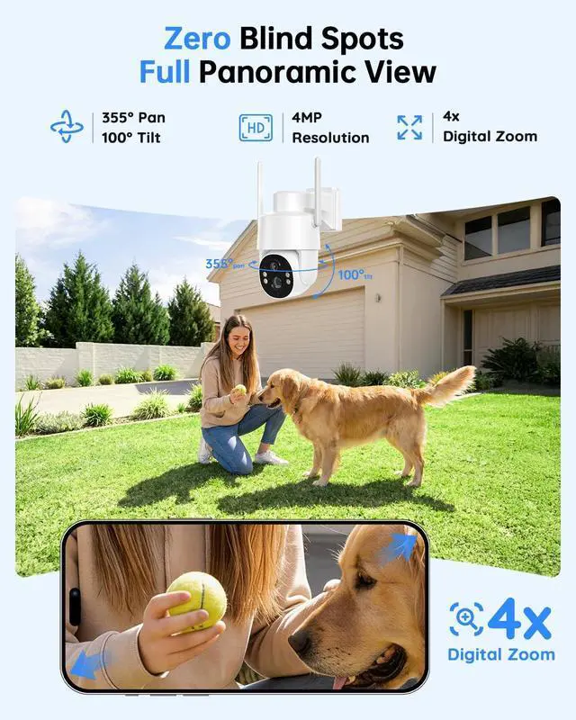 Alt view image 7 of 7 - Tical Cellular Security Camera Outdoor, No WiFi Needed, 4G LTE Camera with SIM Card, 2.5K/4MP Color Night Vision, PTZ View PIR Human Detection, Solar Powered, Farm Ranch Construction Site