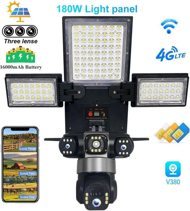 Alt view image 3 of 7 - 4G/WiFi 6MP Three-Lens Street Lamp Monitoring Solar-Powered Lighting Street Lamp CCTV Network Monitoring Camera(6MP Surveillance Camera 128G)
