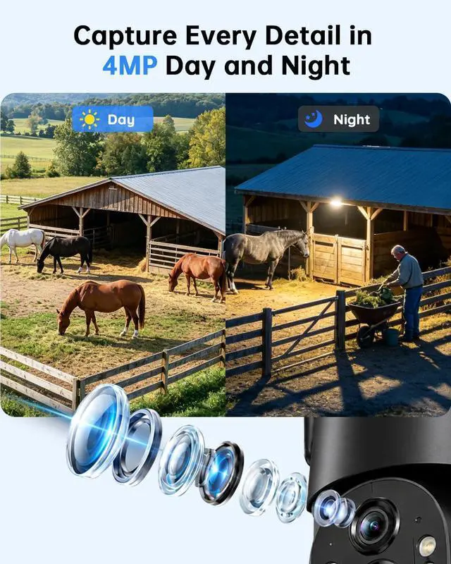 Alt view image 3 of 7 - Tical Cellular Security Camera Outdoor, No WiFi Security Camera, 4G LTE Camera with SIM Card, 2.5K/4MP Color Night Vision, 350° View, PIR Human Detection, Solar Powered for Remote Area, Black
