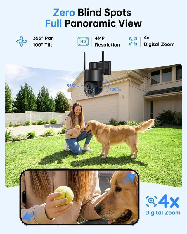 Alt view image 6 of 7 - Tical Cellular Security Camera Outdoor, No WiFi Security Camera, 4G LTE Camera with SIM Card, 2.5K/4MP Color Night Vision, 350° View, PIR Human Detection, Solar Powered for Remote Area, Black