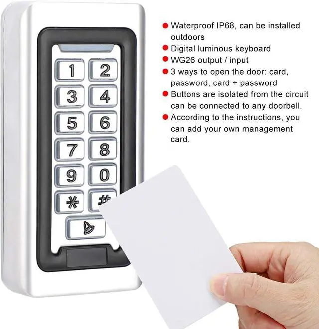 Alt view image 7 of 7 - Metal Access Control Machine with Card and Password, IP68 Outdoor Keypad, Luminous Digital Keypad for Gate Door Entry System with WG26 Output