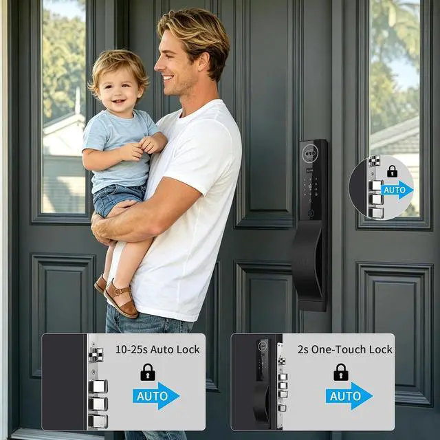 Alt view image 5 of 7 - Smart Door Lock with Camera, 3D Face Recognition Door Lock with Video Doorbell & Indoor Screen, 8-in-1 Keyless Entry with Fingerprint, Palm Vein, PIN Code, Tuya App Control, 2-Way Audio