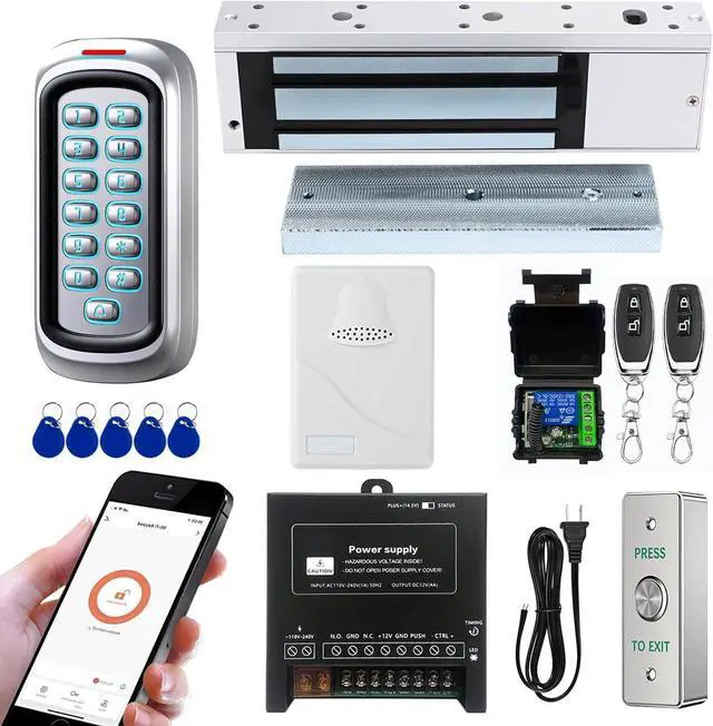Main image of Door Access Control System Kit with 1200lbs Electromagnetic Lock, IP68 Waterproof Keypad Door Entry with WiFi App Remote Unlock, Doorbell Chime & 433MHz Remote Control