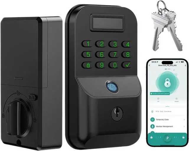 Main image of Smart Door Locks, Fingerprint Door Locks, app Unlocking, Fingerprint, PIN Code, Key Unlocking, Smart Locks for Front Doors, Suitable for Homes, Flats and Offices(Black,No Handles)
