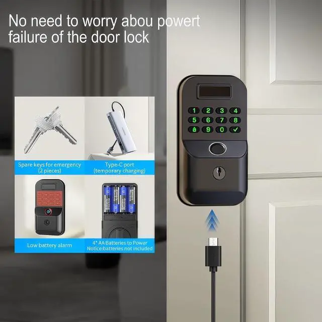 Alt view image 7 of 7 - Smart Door Locks, Fingerprint Door Locks, app Unlocking, Fingerprint, PIN Code, Key Unlocking, Smart Locks for Front Doors, Suitable for Homes, Flats and Offices(Black,No Handles)