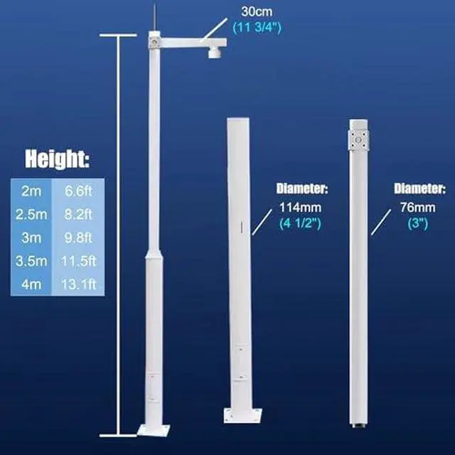 Alt view image 3 of 5 - 9.8ft Outdoor Security Camera Pole - Weatherproof CCTV Stand for Solar Panels & Surveillance Cameras, Durable Floor Mount Solution, White Finish for Enhanced Surveillance & Stability