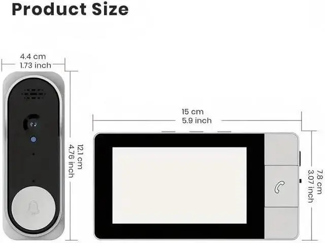 Alt view image 2 of 7 - INDIVISO Video Doorbell Camera with 4.3 Screen, No WiFi Required, 130° Wide Angle, Infrared Night Vision, 2-Way Audio, SD Card Recording