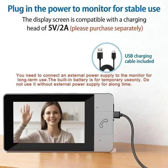 Alt view image 6 of 7 - INDIVISO Video Doorbell Camera with 4.3 Screen, No WiFi Required, 130° Wide Angle, Infrared Night Vision, 2-Way Audio, SD Card Recording
