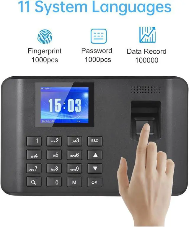 Alt view image 2 of 7 - 2.4 Inch LCD Screen Intelligent Biometric Fingerprint Password Attendance Machine Time Clock Employee Checking-in Recorder for Small Businesses,
