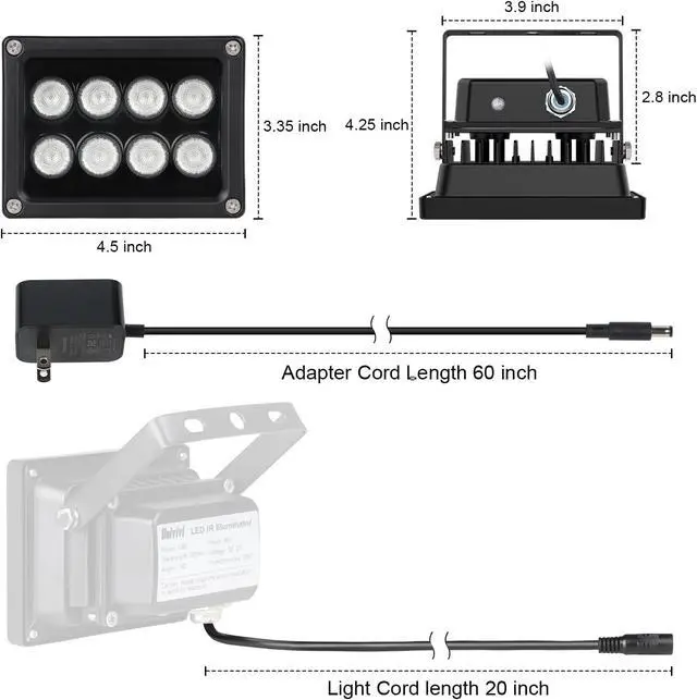 Alt view image 6 of 7 - Univivi IR Illuminators for Security Camera with Power Adapter 850nm Infrared Illuminator 90 Degree Wide Angle 8-LEDs& 15-LED IR Infrared Light for Security Cameras