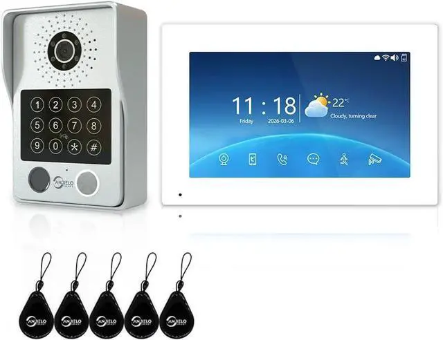 Main image of WiFi Wired Video Doorbell System,7 Inch High-Definition Monitor +Ring Camera,Remote/ID/Password/Fingerprints Unlock,Night Vision,Two-Way Intercom,Snapshot (1 Door B + 1 Monitor W)