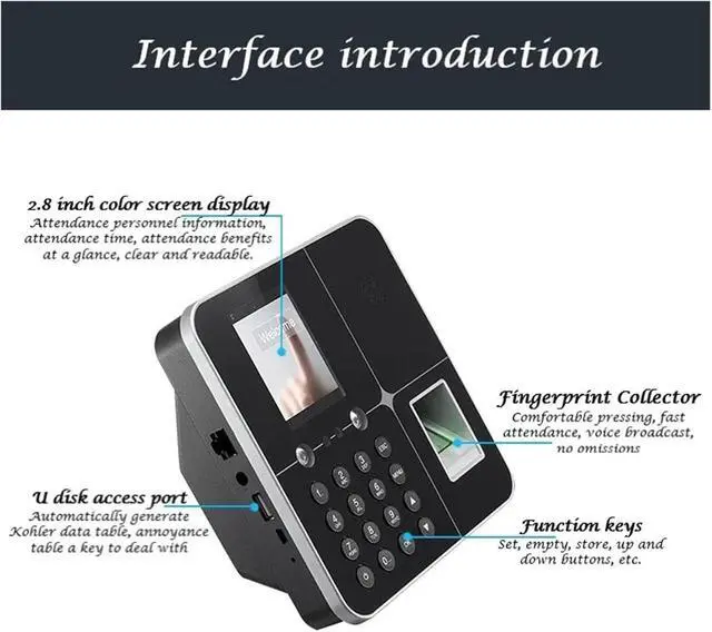 Alt view image 6 of 6 - Time Clock for Small Businesses Face Recognition Fingerprint Time Attendance Machine Punching Machine Black Support Multiple Languages for Small Businesses,