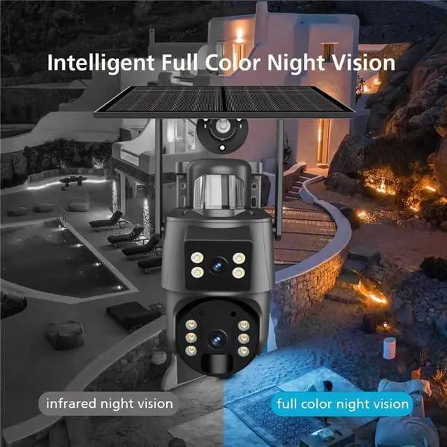 Alt view image 6 of 7 - for UBOX 6MP Solar Security Camera Outdoor, Dual Lens Dome Camera,IP66 Waterproof, Night Vision, Two-Way Audio, Cloud/SD Card Storage Max 128GB(The Memory Card is not Included) Pan-Tilt