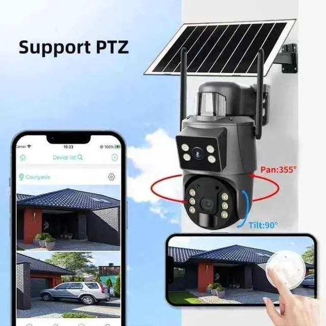 Alt view image 7 of 7 - for UBOX 6MP Solar Security Camera Outdoor, Dual Lens Dome Camera,IP66 Waterproof, Night Vision, Two-Way Audio, Cloud/SD Card Storage Max 128GB(The Memory Card is not Included) Pan-Tilt