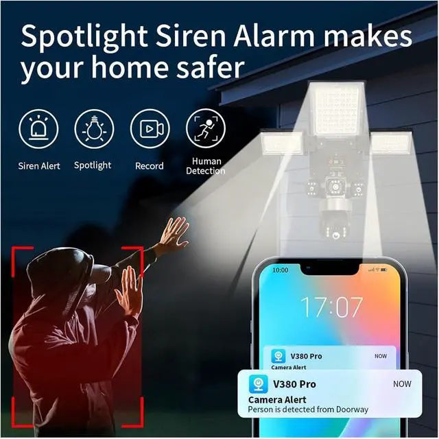 Alt view image 5 of 7 - 4G/WiFi 6MP Three-Lens Street Lamp Monitoring Solar-Powered Lighting Street Lamp CCTV Network Monitoring Camera(6MP Surveillance Camera 128G)