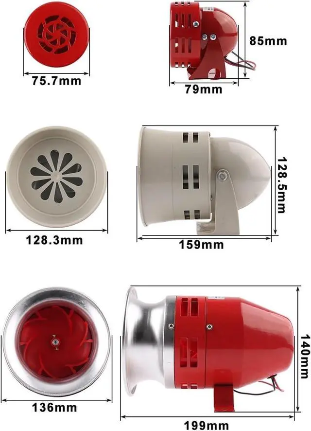 Alt view image 5 of 5 - 1pc MS-190/290/390 12V 24V 220V 110V Red Mini Metal Motor Siren Industrial Alarm Sound Electrical Guard Against Theft 130dB(MS-190-24V)