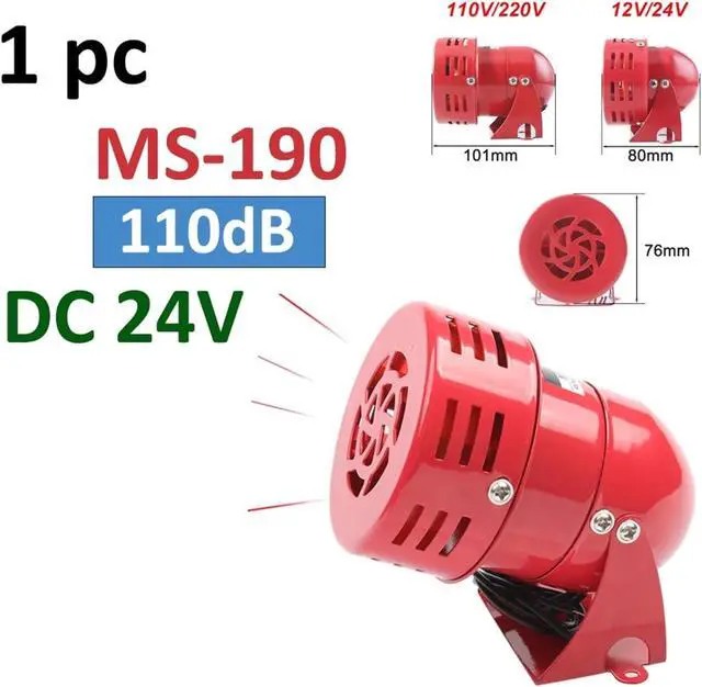 Alt view image 2 of 5 - 1pc MS-190/290/390 12V 24V 220V 110V Red Mini Metal Motor Siren Industrial Alarm Sound Electrical Guard Against Theft 130dB(MS-190-24V)