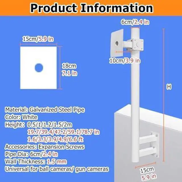 Main image of Adjustable Universal Outdoor Wall-Mount Surveillance Camera Pole, 19.7-78.7in Height for Security Cameras & Street Lights, Easy Install & Dismantle - Light Grey