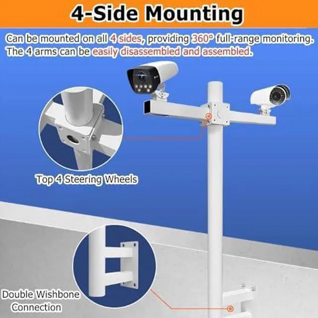 Alt view image 3 of 6 - Adjustable Universal Outdoor Wall-Mount Surveillance Camera Pole, 19.7-78.7in Height for Security Cameras & Street Lights, Easy Install & Dismantle - Light Grey