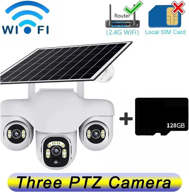 Alt view image 2 of 7 - V380 Pro 15MP Solar Camera Triple Lens Triple PTZ Camera Two-Way Audio Outdoor Built-in Battery Security CCTV HD WiFi IP Camera(WiFi Cam 128G Card)