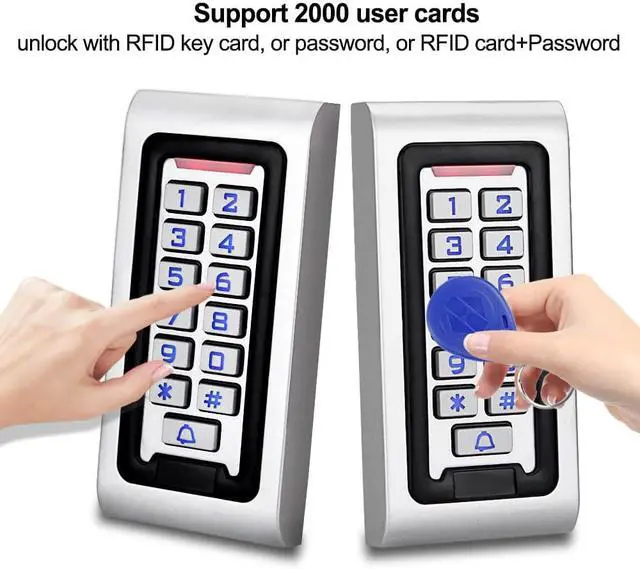Alt view image 5 of 7 - Complete Security Access Control System Kit 2000-User IP68 Zinc Alloy Keypad, Electric Mortise Lock, 12V Power Supply, Exit Button & 15 RFID Key Fobs All-in-One for Home/Office/Apartment