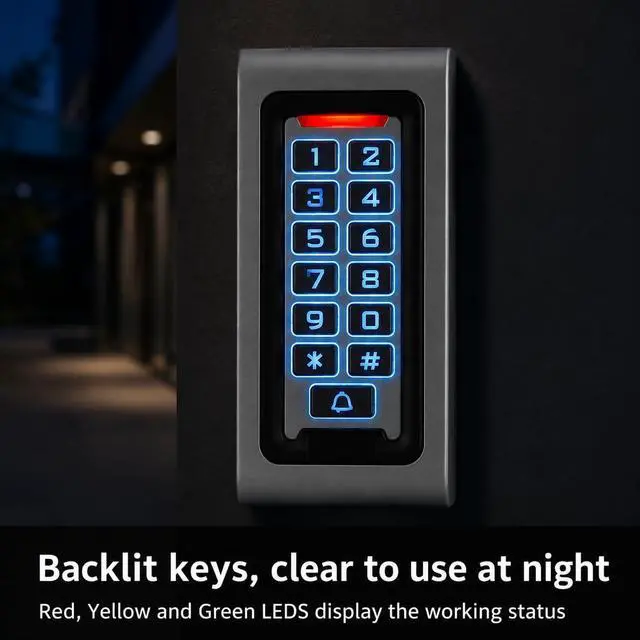 Alt view image 6 of 7 - Complete Security Access Control System Kit 2000-User IP68 Zinc Alloy Keypad, Electric Mortise Lock, 12V Power Supply, Exit Button & 15 RFID Key Fobs All-in-One for Home/Office/Apartment