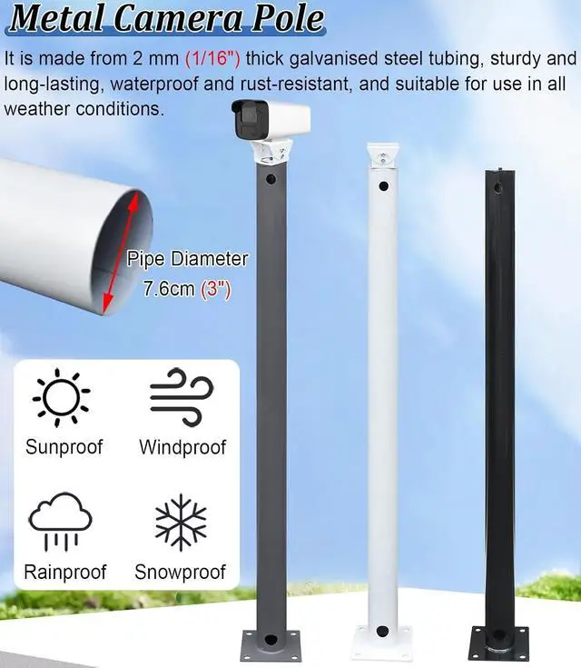 Alt view image 2 of 7 - Security Camera Pole Freestanding Security Camera Pole Outdoor, Ground Mount CCTV Monitor Rod for Gun Cameras, Parking Lot/Driveway/Garden Surveillance Column(Dark Grey,0.5m/1.6ft)