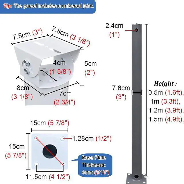 Alt view image 5 of 7 - Security Camera Pole Freestanding Security Camera Pole Outdoor, Ground Mount CCTV Monitor Rod for Gun Cameras, Parking Lot/Driveway/Garden Surveillance Column(Dark Grey,0.5m/1.6ft)