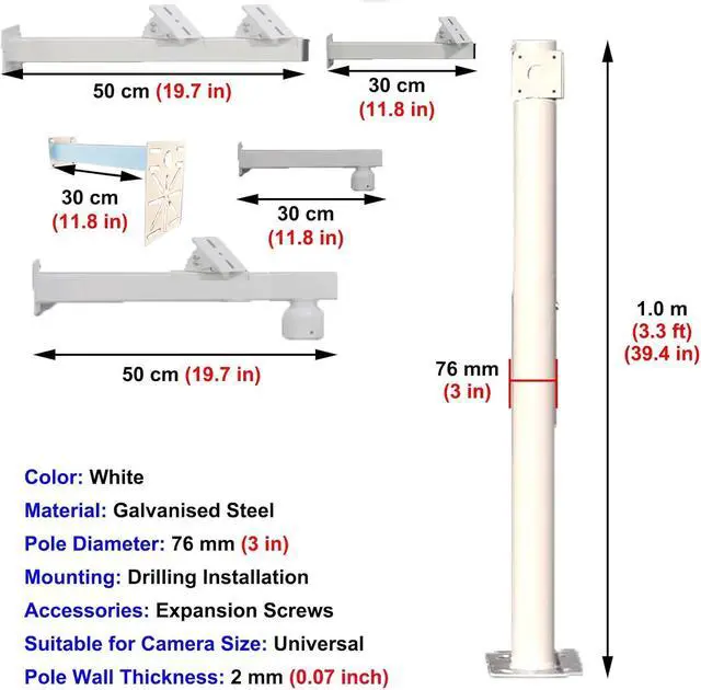 Alt view image 7 of 7 - 5 Cross Arms Security Camera Pole for Traffic - Adjustable Multi-Angle Surveillance, Weatherproof Universal Camera Mount 3.3ft (1m) Tall for Enhanced Security