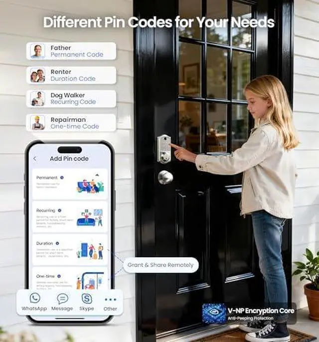 Alt view image 4 of 6 - Veise VE017-K WiFi Smart Lock with G1 Gateway Knob Set, App Control, Fingerprint Access, Keyless Entry Front Door Lock Set, Satin Nickel