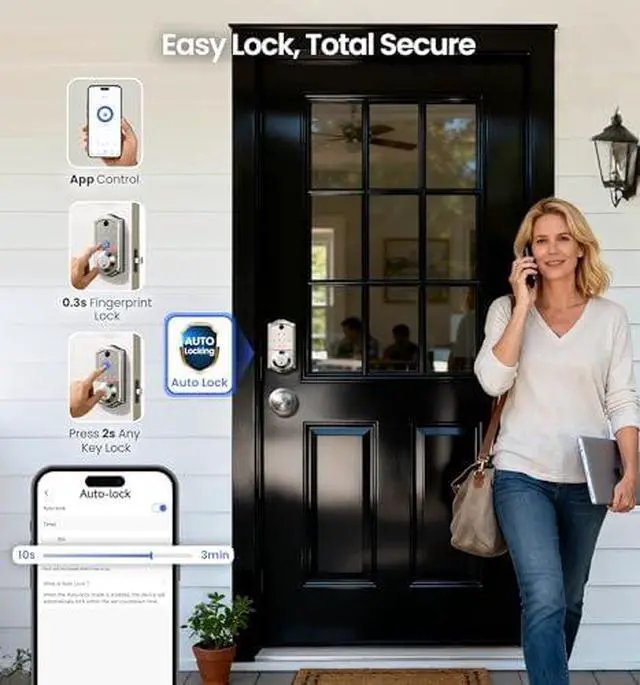 Alt view image 6 of 6 - Veise VE017-K WiFi Smart Lock with G1 Gateway Knob Set, App Control, Fingerprint Access, Keyless Entry Front Door Lock Set, Satin Nickel