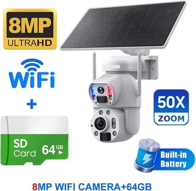 Alt view image 2 of 7 - 8MP 4K Solar PTZ Security Camera, 50X Optical Zoom, Wi-Fi Outdoor, Dual Sn View, Dual Detection, Human Auto Tracking, IP66 Waterproof, 64GB TV