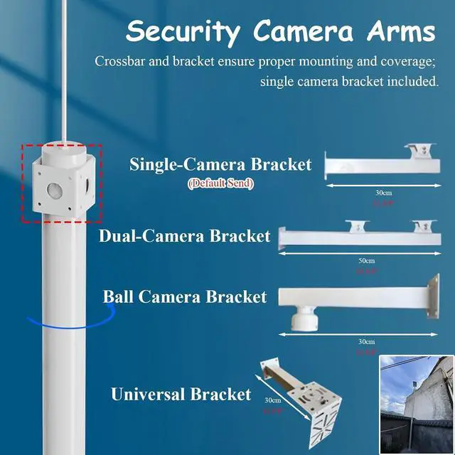 Alt view image 2 of 6 - Weather-Resistant Adjustable Patio Surveillance Camera Pole - Durable Ground Mount Security Camera Stand, 3.3ft/5ft/6.6ft Heights for Dome Cameras (1.5m/4.9ft)