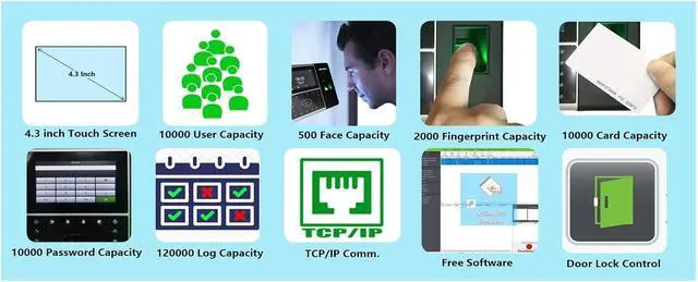 Alt view image 7 of 7 - Iface302 Biometric Face Attendance System Fingerprint Employee Attendace Management Electronic Time Clock Device,